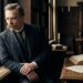 Friedrich Nietzsche em um ambiente filosófico que simboliza a busca por sentido diante do sofrimento.
