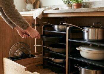 Organizadores de panelas e tampas para ganhar espaço na cozinha