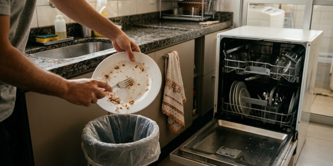 O desperdício de água no pré-enxágue dos pratos