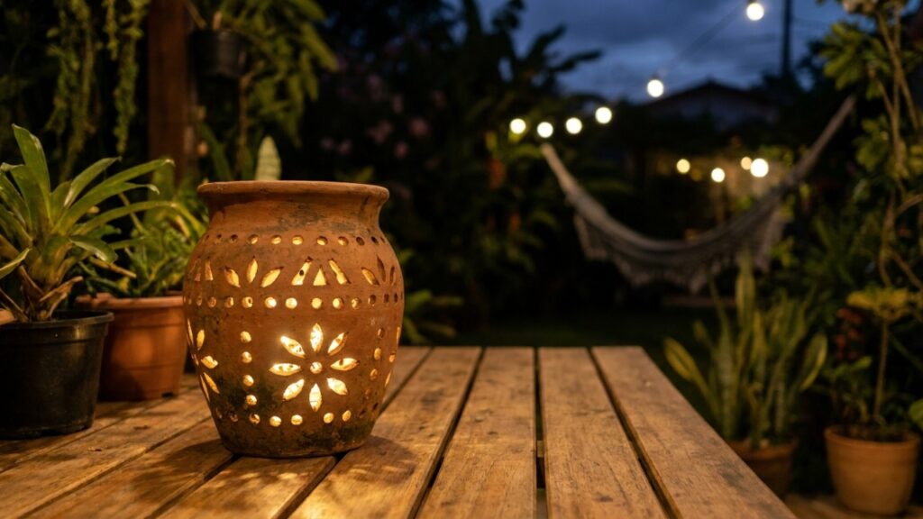 Vasos de barro antigos podem virar luminárias para o quintal: veja a transformação