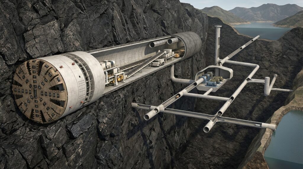 Tuneladora gigante abre galerias na rocha para conectar dois reservatórios nas Snowy Mountains.