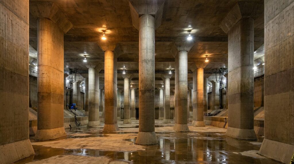 Catedral subterrânea na Grande Tóquio tem 59 pilares de 18 metros e um túnel de 6,3 km: estrutura escondida recebe enxurradas antes de inundarem a cidade