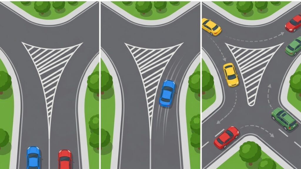 Vector_storyboard_of_car_navigation_20261013000659-1024x576 Faixas brancas pintadas em formato de zebra no canto do asfalto: o que significam e por que é tão relevante não estacionar sobre elas