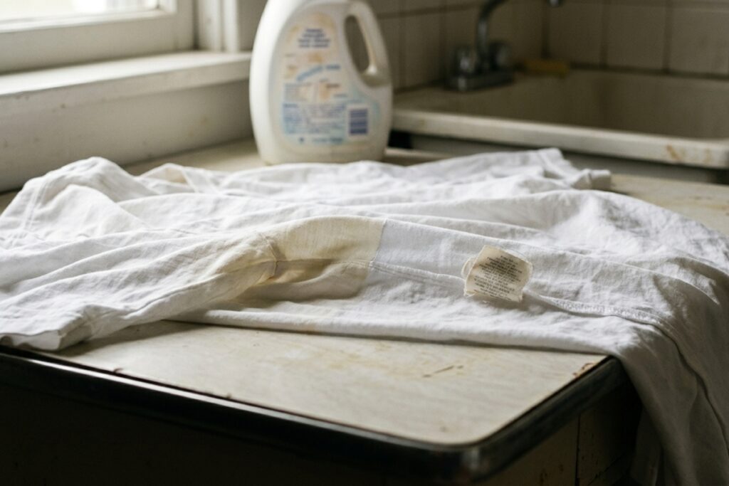 White_shirt_with_yellowed_stain_1cee56b5-1024x683 Como tirar as manchas de desodorante das roupas sem danificar o tecido