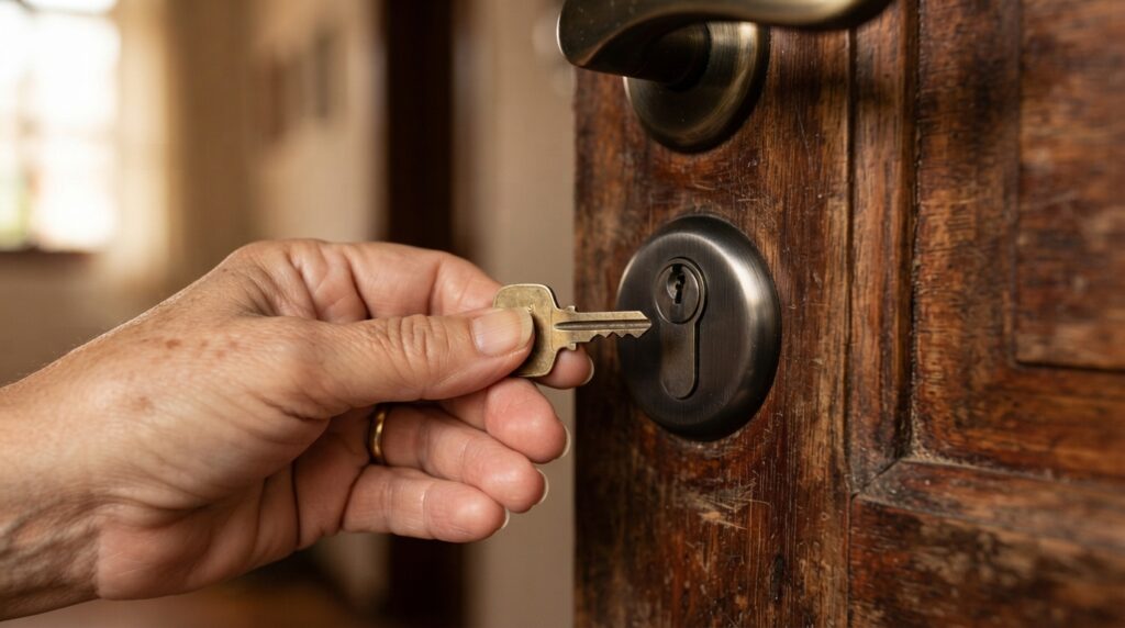 Woman_holding_house_key_20261008161616-1024x572 Segundo a psicologia, pessoas que conferem várias vezes se trancaram a porta podem não estar apenas sendo cuidadosas, mas tentando reduzir a incerteza que continua incomodando a mente