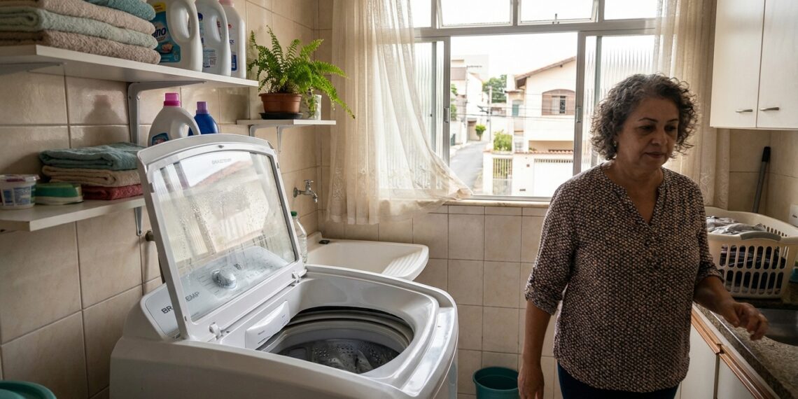 Máquina de lavar permanece com a tampa entreaberta após o ciclo para ventilar o cesto.