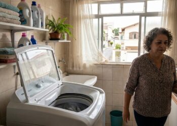 Máquina de lavar permanece com a tampa entreaberta após o ciclo para ventilar o cesto.