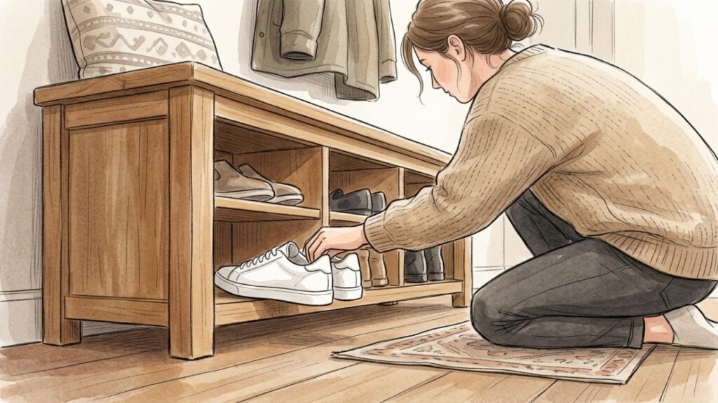Woman_placing_sneakers_into_bench_20261020014841-1024x576 Os móveis de entrada estão dando lugar a 5 soluções mais práticas para organizar a casa