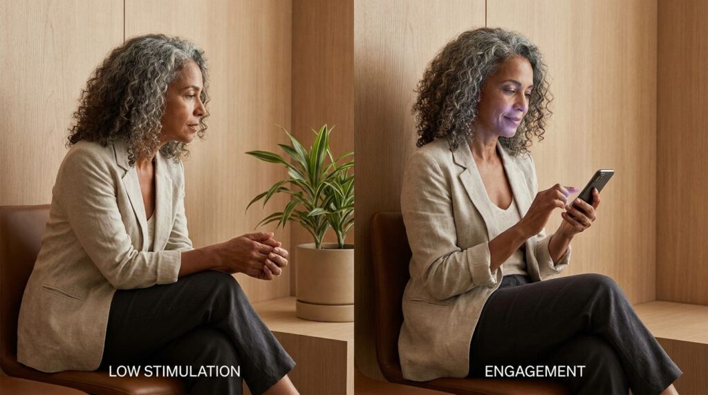 Woman_using_smartphone_in_waitin%E2%80%A6_20261001162921-1024x572 Especialistas em psicologia apontam que quem sente necessidade de pegar o celular sempre que fica sem nada para fazer pode estar tentando escapar do tédio mais do que procurando informação