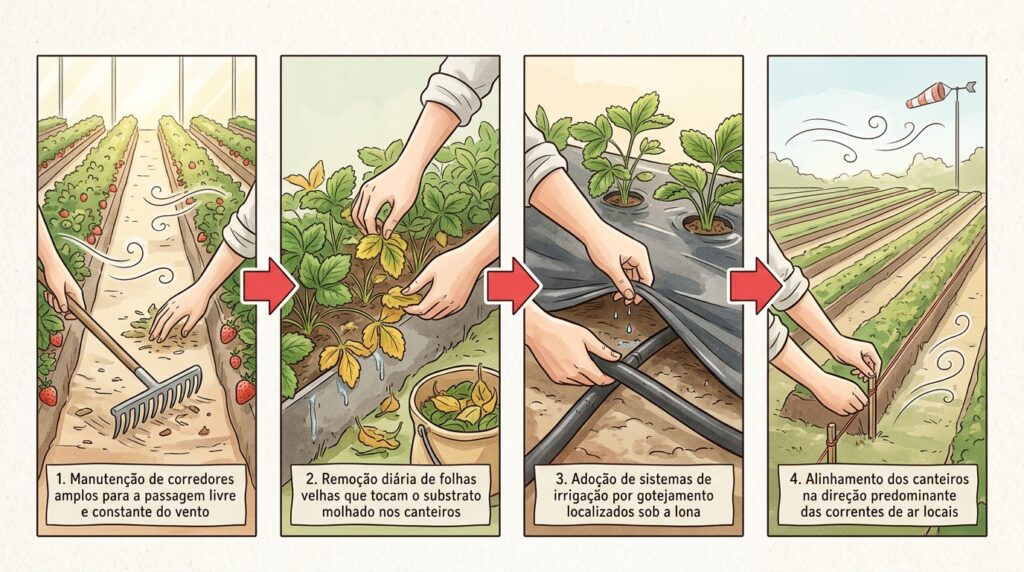 Os morangos mofam antes de amadurecer: como a umidade favorece o fungo cinzento e o que muda no manejo dos frutos