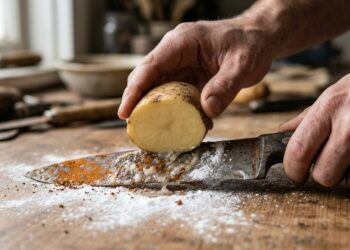 O truque da batata crua com bicarbonato que remove a ferrugem de facas sem arranhar