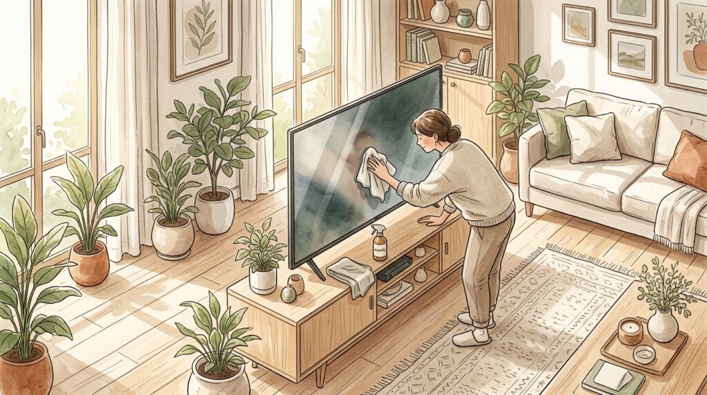 A tela da sua Smart TV ficou cheia de manchas azuis ou descascadas após a limpeza? Produtos multiuso destroem a película antirreflexo