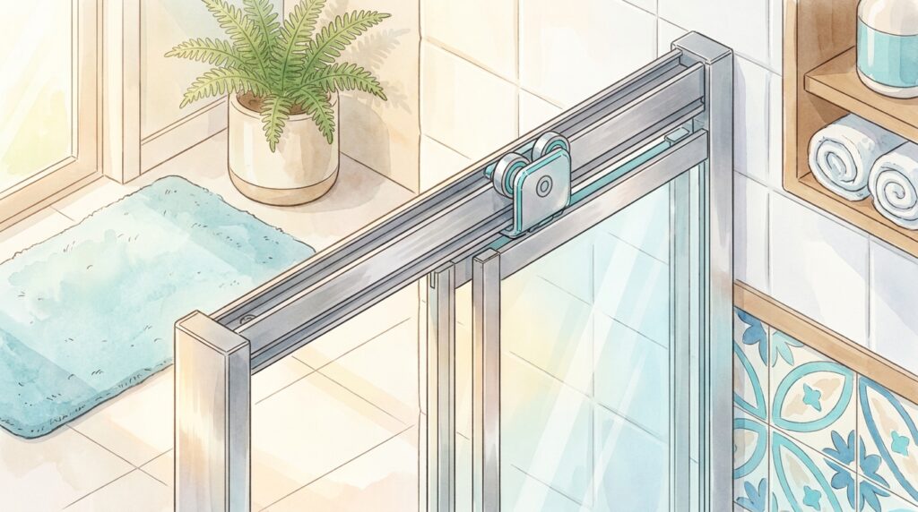 Porta do box pesada e rangendo toda vez que você vai tomar banho? O segredo para um deslizamento perfeito está nos trilhos