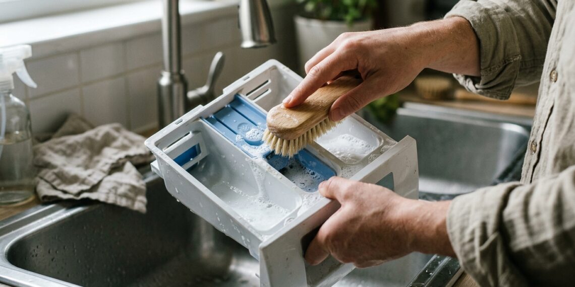 A gaveta do detergente da máquina da roupa está cheia de lodo negro? O amaciador retido criou um biofilme