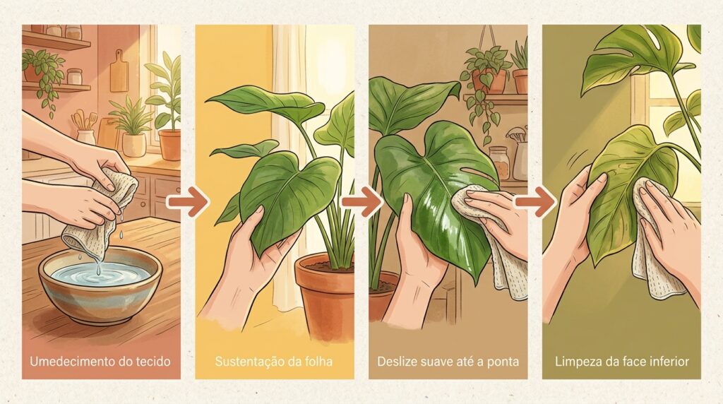 As folhas da Costela-de-Adão estão perdendo o viço e o brilho? Uma limpeza simples com pano úmido devolve a vida à planta