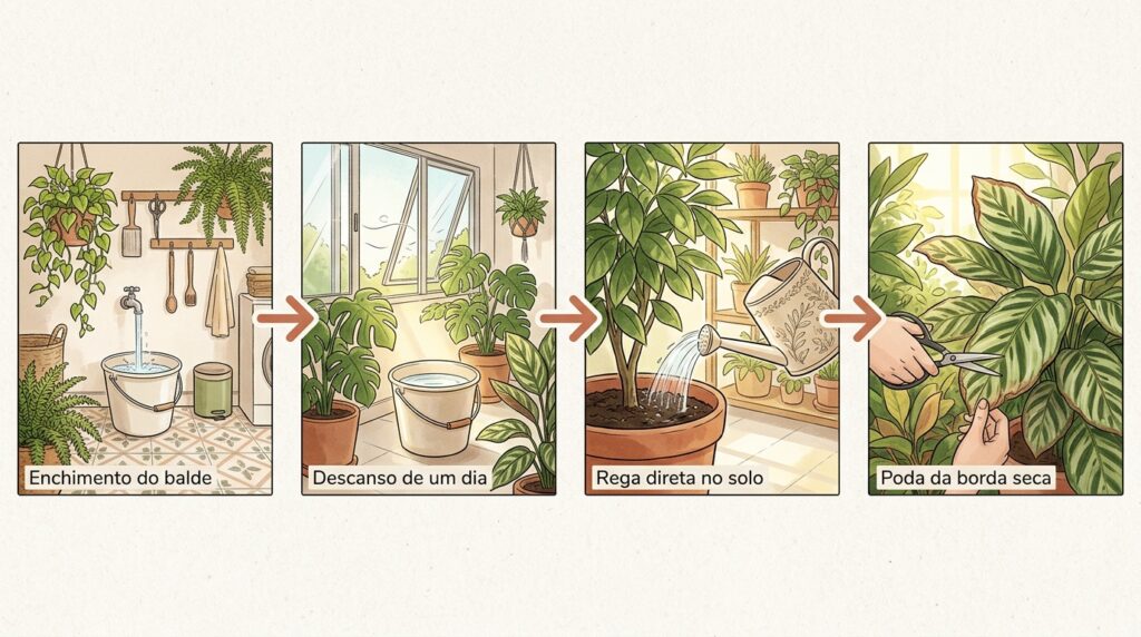 As pontas das folhas das suas plantas estão sempre marrons e secas? O cloro da água da torneira pode estar queimando a folhagem