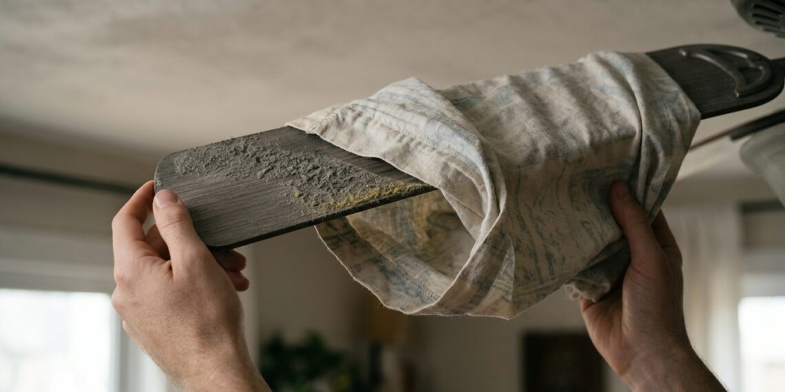 O truque da fronha velha para limpar o ventilador de teto sem derrubar poeira na cama