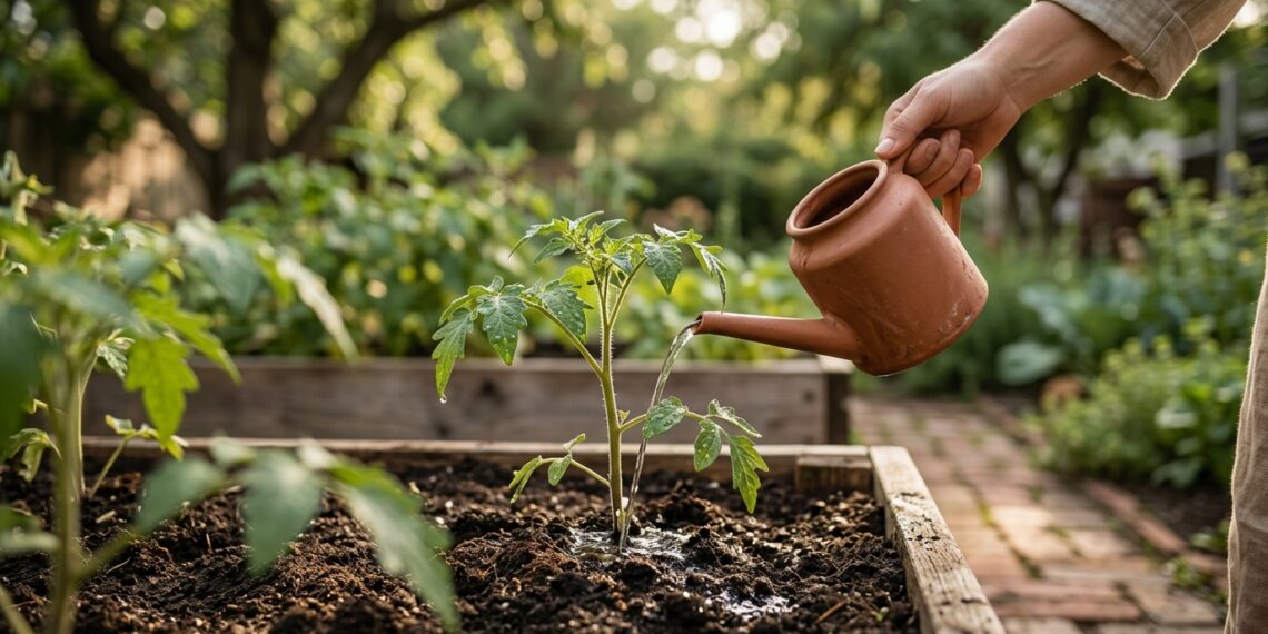 Regar as plantas novas usando o jato forte da mangueira desenterra as raízes sem você perceber e deixa o vegetal vulnerável à desidratação