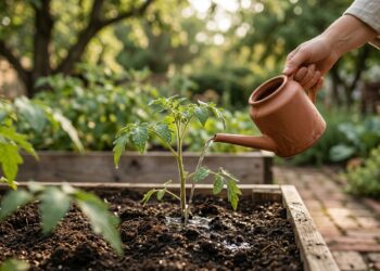 Regar as plantas novas usando o jato forte da mangueira desenterra as raízes sem você perceber e deixa o vegetal vulnerável à desidratação