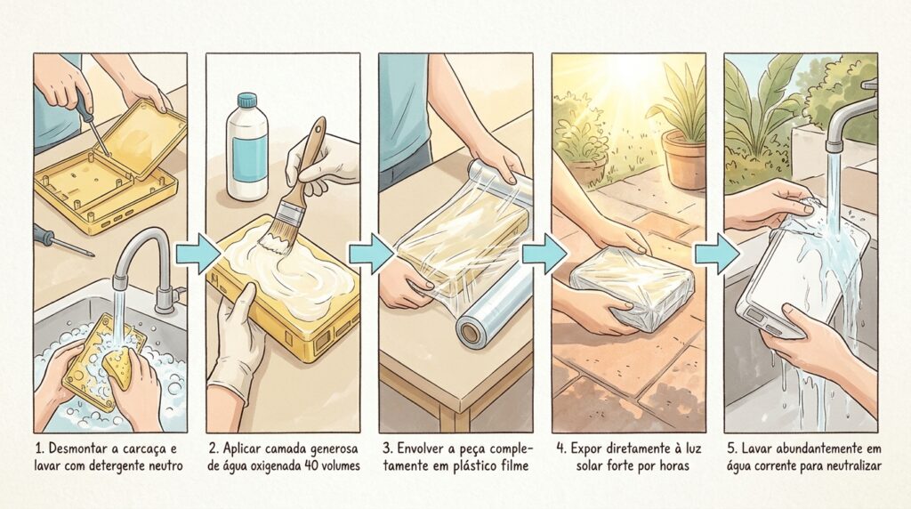 O ingrediente barato de farmácia que recupera plásticos brancos amarelados pelo tempo