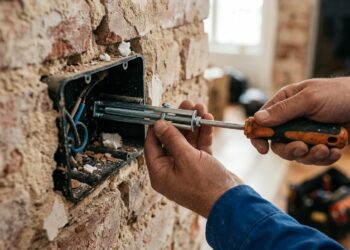 Foi empurrar o plugue na tomada da parede e o miolo afundou inteiro para o oco do conduíte? A orelha plástica de fixação ressecou e partiu