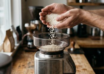 O moinho de café faz um ruído estranho e a bebida sabe a ranço? O arroz cru é a esponja que limpa as mós de aço