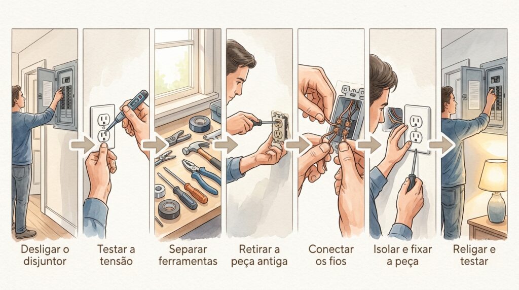 Emendas de fios feitas apenas com fita isolante velha podem ressecar, descolar e causar curtos-circuitos ocultos dentro da parede