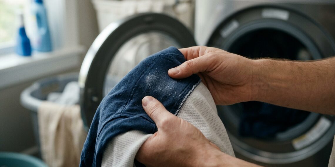 Roupas escuras saem da máquina de lavar com marcas brancas: quando o problema é excesso de sabão, enxágue insuficiente ou resíduos