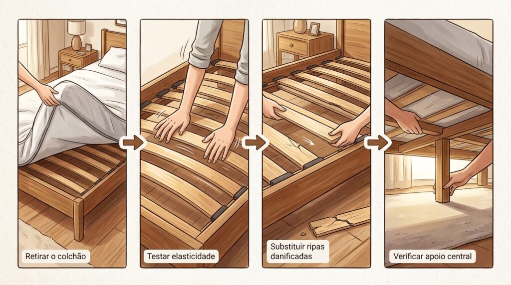 O colchão da cama afunda no meio e provoca dores nas costas? O problema é o estrado que perdeu a tensão