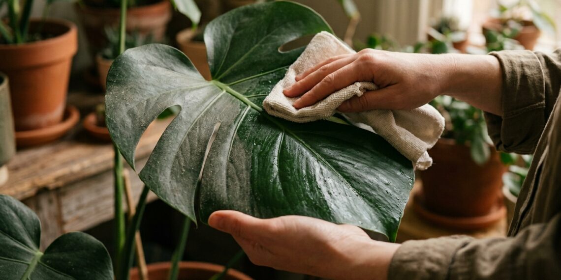 As folhas da Costela-de-Adão estão perdendo o viço e o brilho? Uma limpeza simples com pano úmido devolve a vida à planta