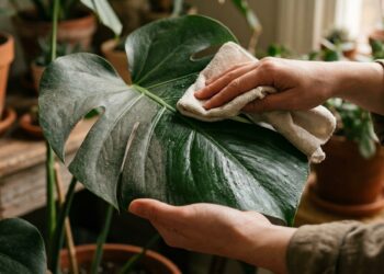 As folhas da Costela-de-Adão estão perdendo o viço e o brilho? Uma limpeza simples com pano úmido devolve a vida à planta