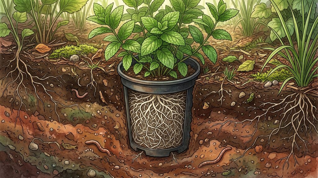 Plantou hortelã no canteiro e ela sufocou todas as outras plantas? O método do vaso enterrado contém a invasão invisível