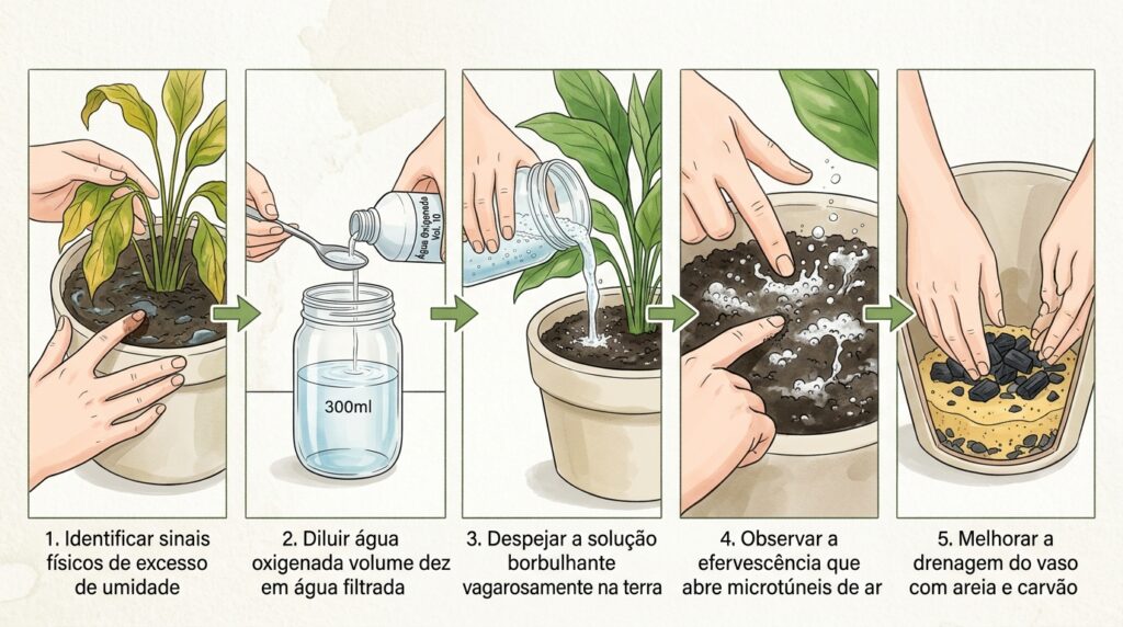 O truque da água oxigenada que ressuscita raízes sufocadas em vasos sem furo