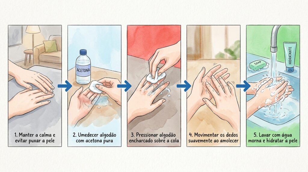 Os seus dedos colaram acidentalmente com cola instantânea (Super Bonder)? O cianoacrilato exige solventes pesados para quebrar o polímero