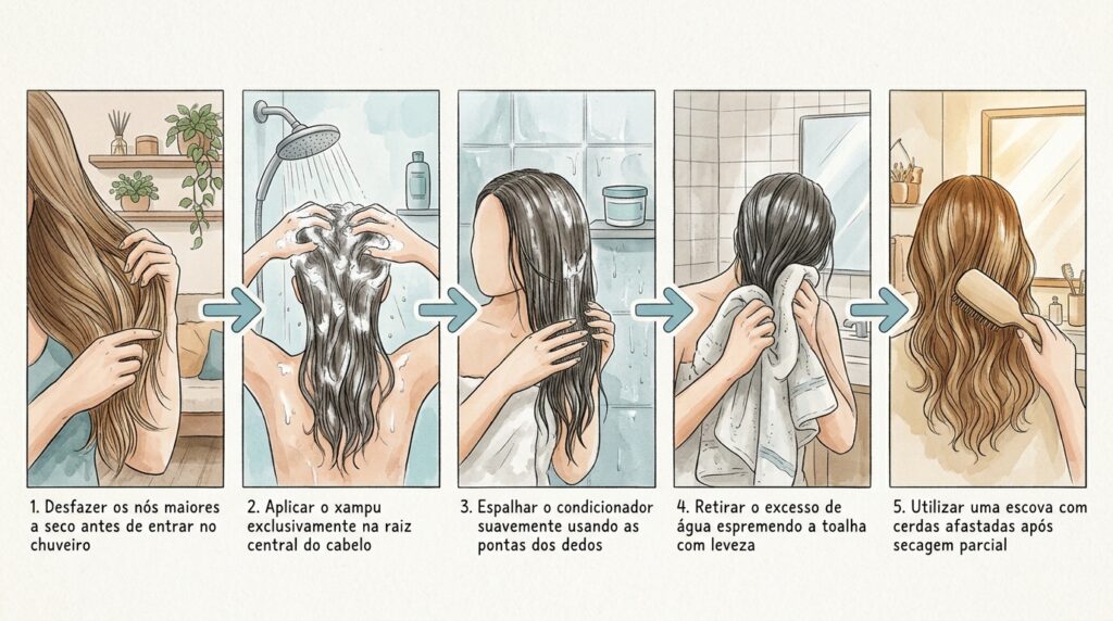 A técnica de cuidado mais eficiente sobre qual é o erro comum ao desembaraçar o cabelo no banho