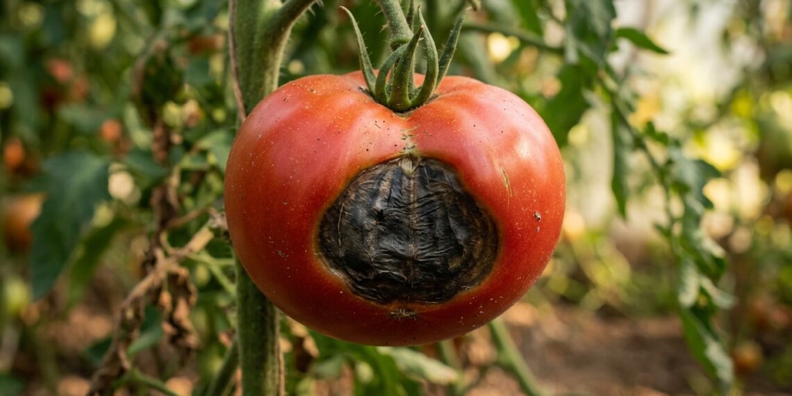 Os pimentos e tomates ganham uma mancha negra e mole na base antes de amadurecerem? A rega irregular bloqueou o cálcio