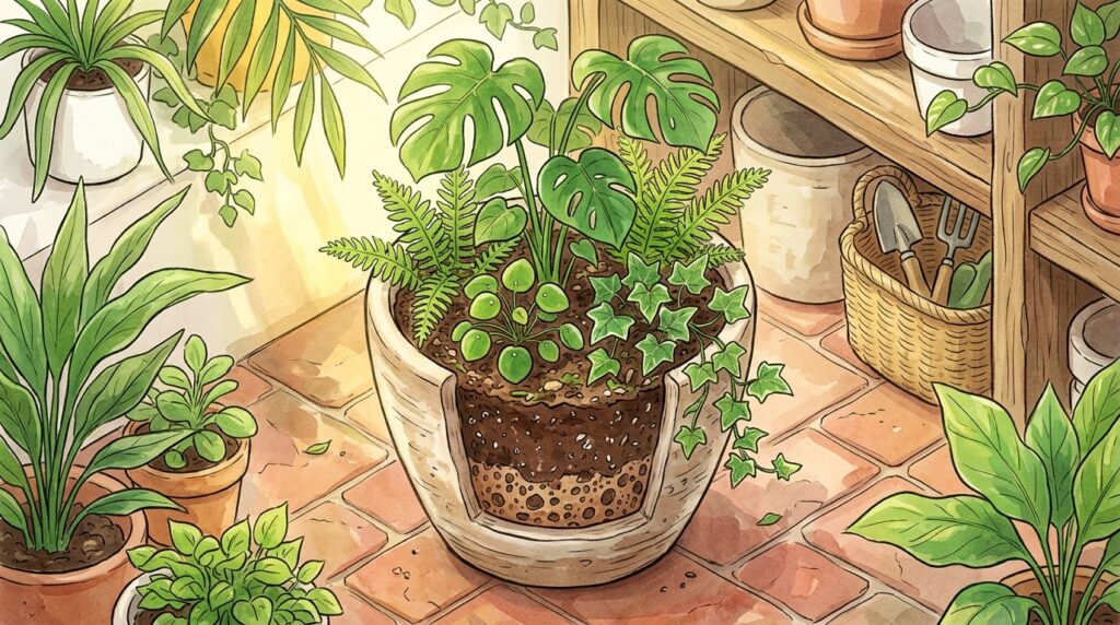 Cobrir a terra do vaso com pedrinhas decorativas bonitas é charmoso, mas esconde o momento exato em que a planta está morrendo afogada