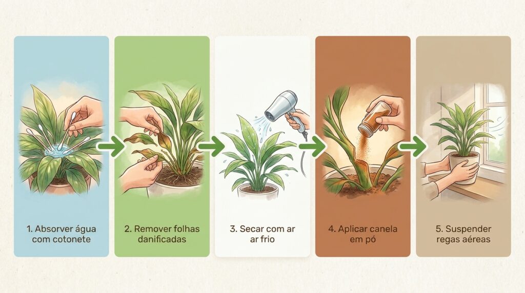 A sua orquídea Phalaenopsis parou de emitir folhas novas e o caule murchou na base? O apodrecimento negro por excesso de umidade na coroa